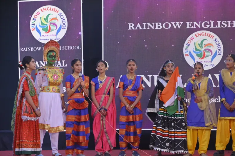 Students performing a cultural dance on Annual Day
